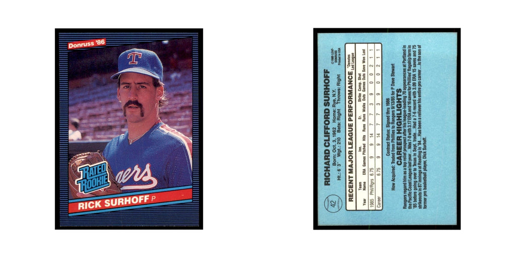 1986 Donruss Rick Surhoff RC Baseball Cards #42