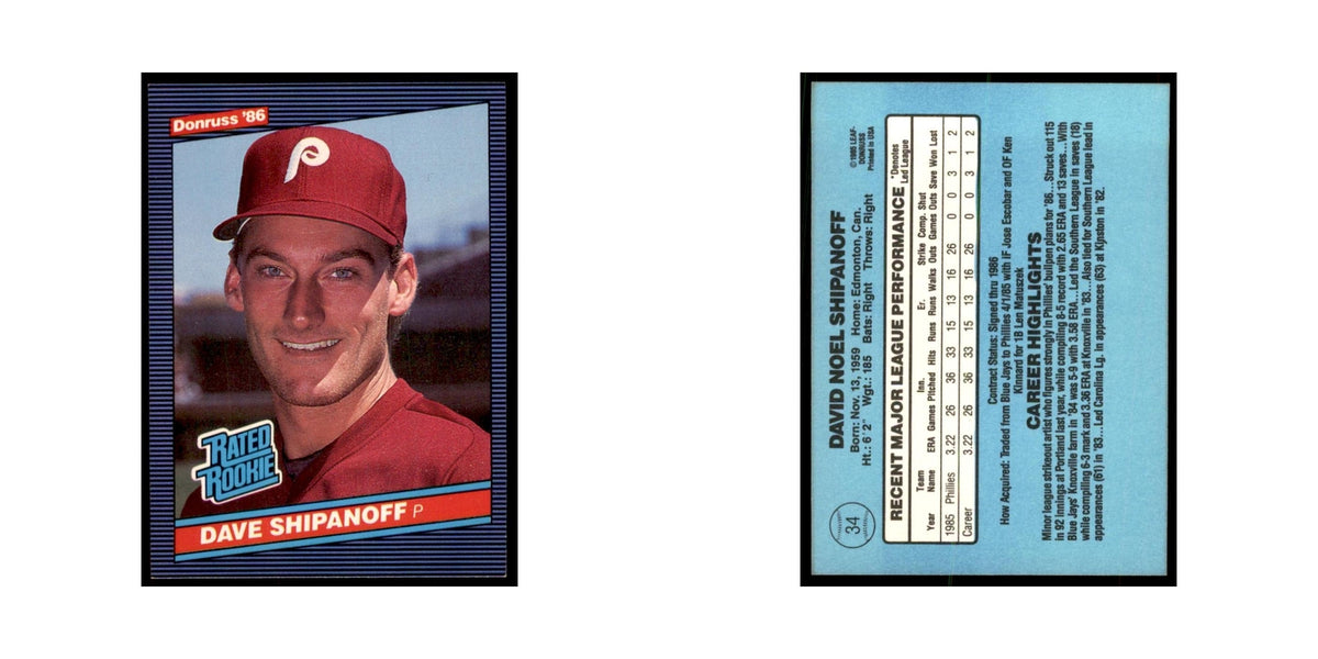 1986 Donruss Dave Shipanoff RC Baseball Cards #34