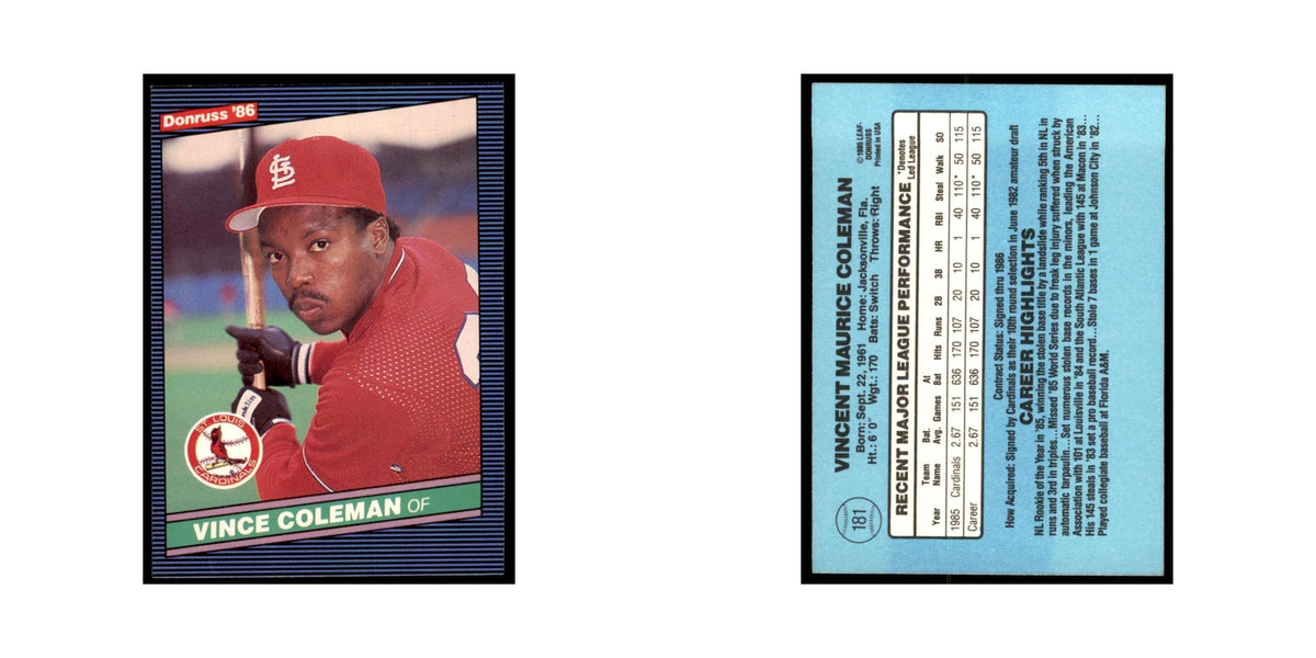 1986 Donruss Vince Coleman Baseball Cards #181