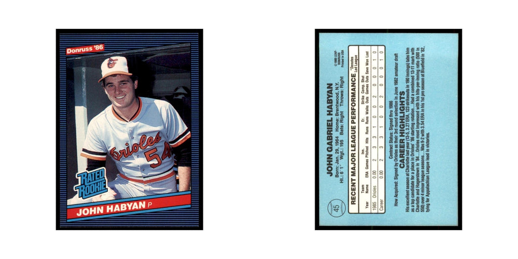 1986 Donruss John Habyan RC Baseball Cards #45