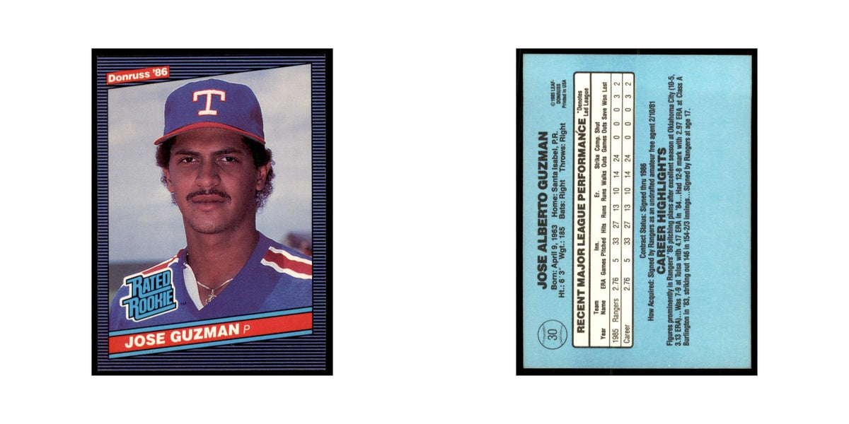 1986 Donruss Jose Guzman RC Baseball Cards #30
