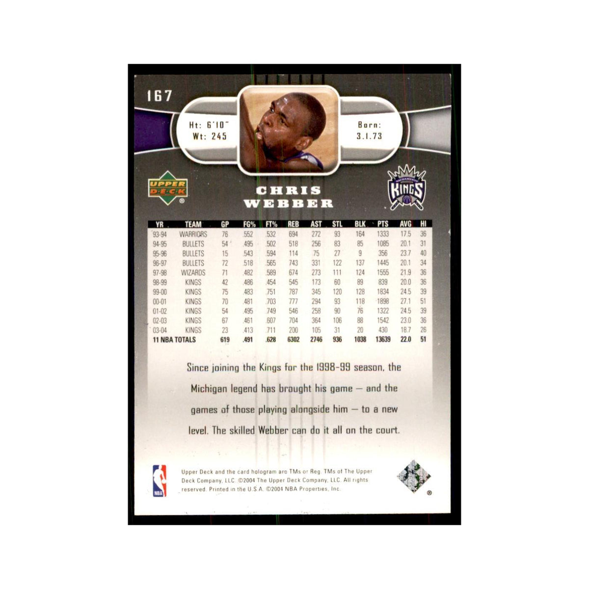 2004 Upper Deck Chris Webber Kings #167