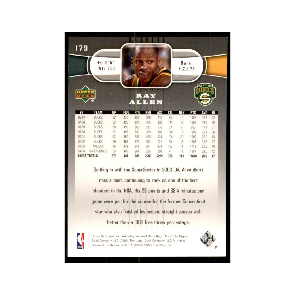 2004 Upper Deck Ray Allen Seattle SuperSonics #179