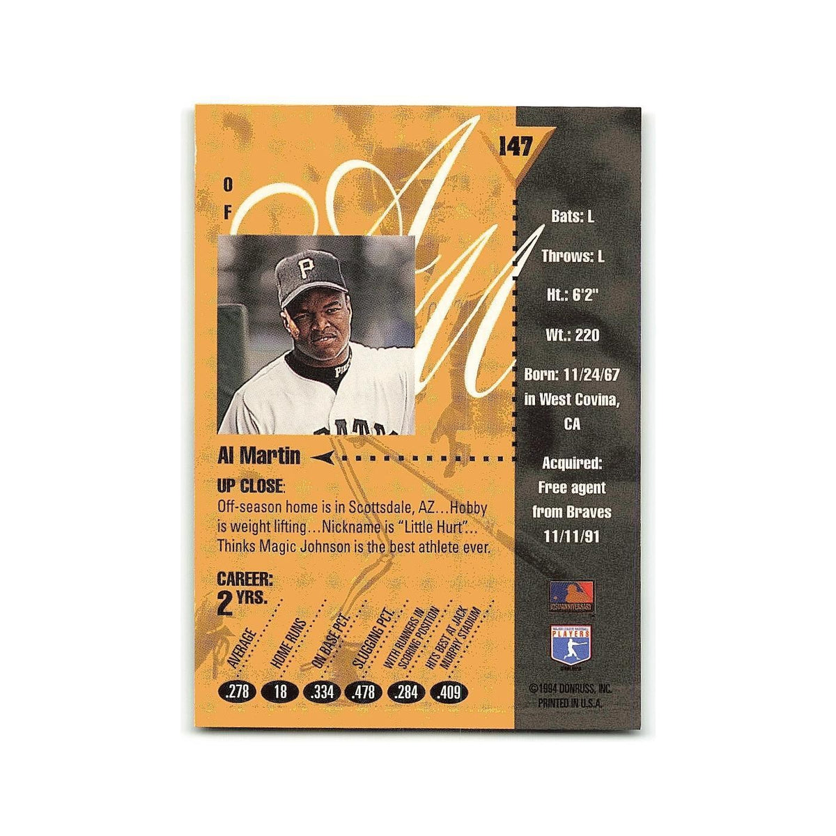 Al Martin 1994 Studio #147 Pittsburgh Pirates Baseball Card NM