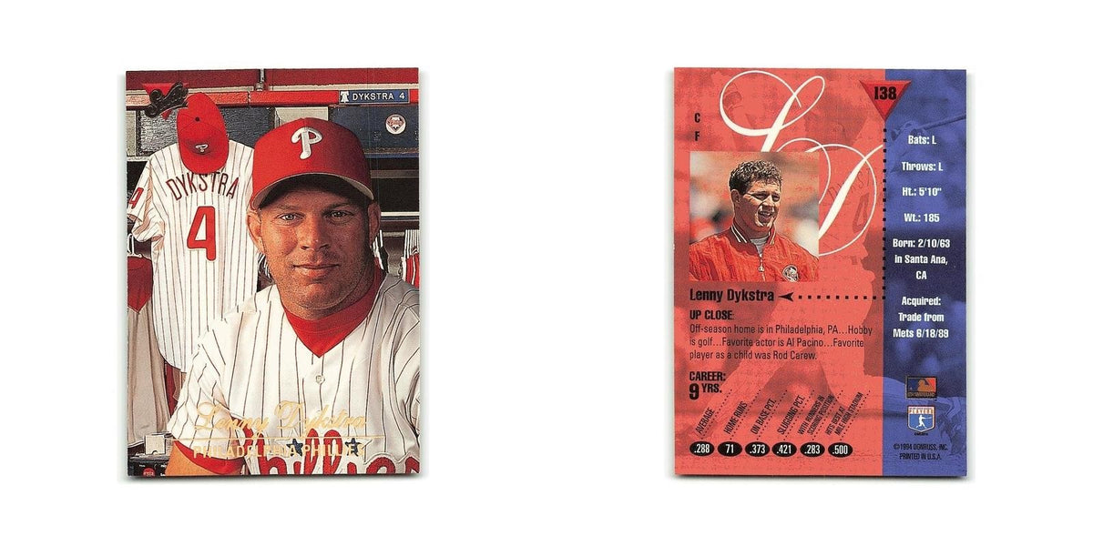 Lenny Dykstra 1994 Studio #138 Philadelphia Phillies Baseball Card NM