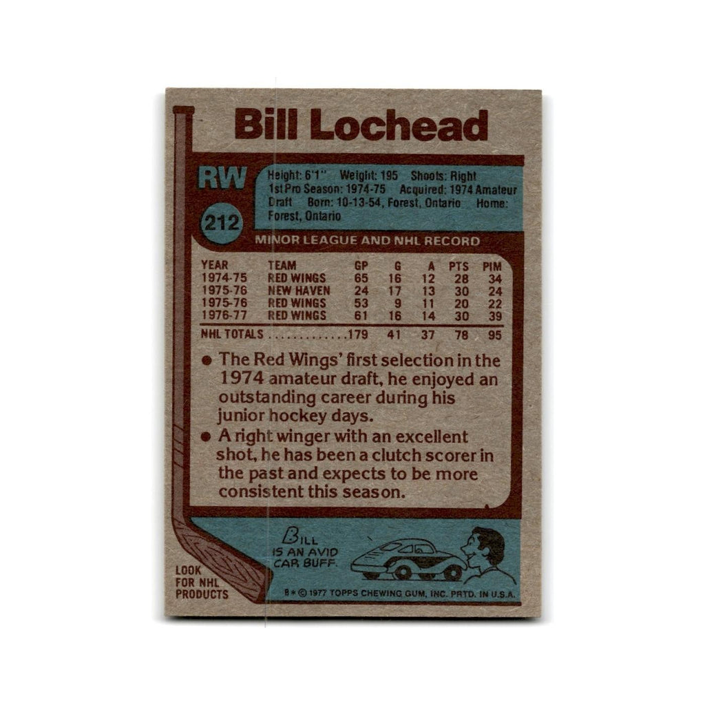 1977 Topps Bill Lochead Detroit Red Wings #212