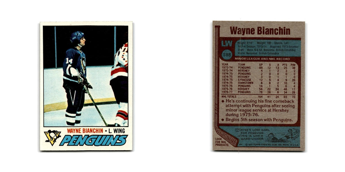 1977 Topps Wayne Bianchin RC Pittsburgh Penguins #188