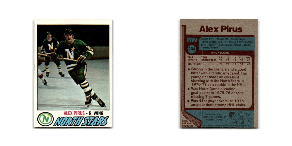 1977 Topps Alex Pirus RC Minnesota North Stars #204