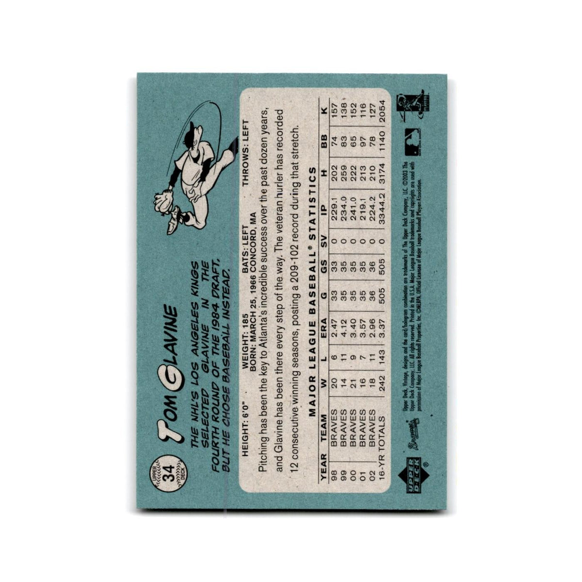 2003 Upper Deck Vintage Tom Glavine Braves #34