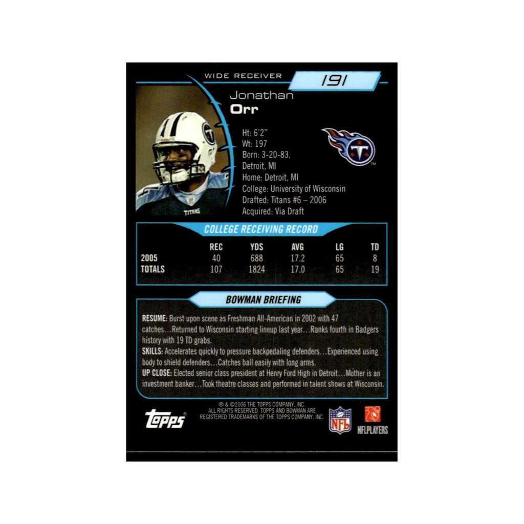 2006 Bowman Gold Jonathan Orr RC Titans #191