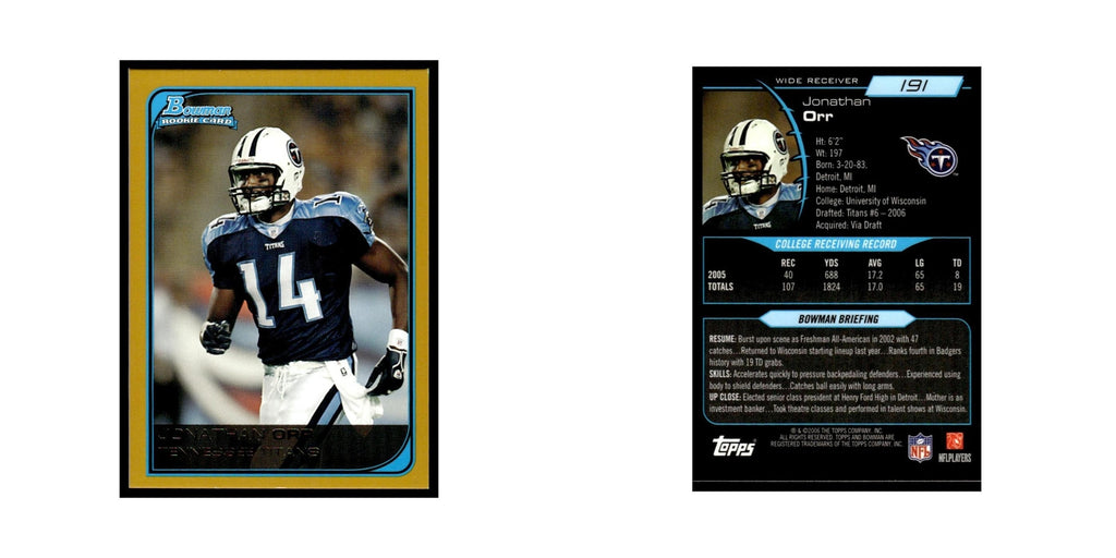 2006 Bowman Gold Jonathan Orr RC Titans #191
