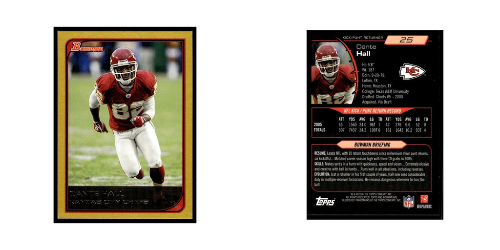 2006 Bowman Gold Dante Hall Chiefs #25