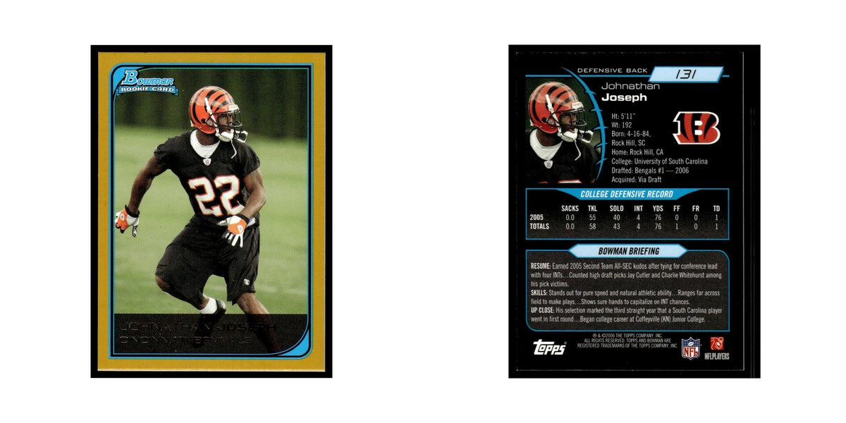 2006 Bowman Gold Johnathan Joseph RC Bengals #131