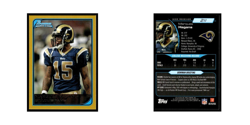 2006 Bowman Gold Marques Hagans RC St. Louis Rams #211
