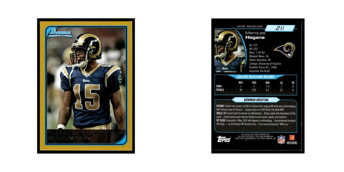 2006 Bowman Gold Marques Hagans RC St. Louis Rams #211
