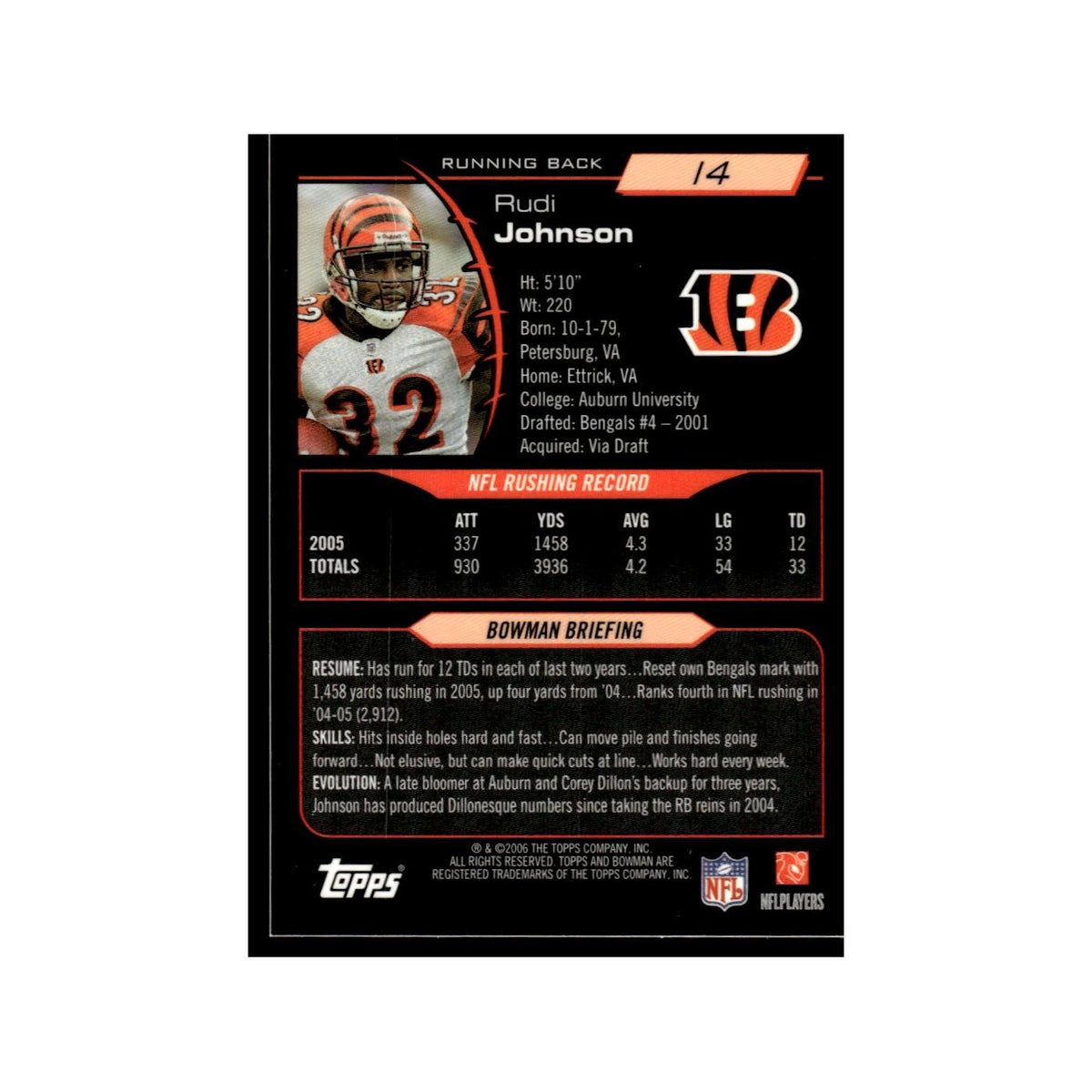2006 Bowman Gold Rudi Johnson Bengals #14