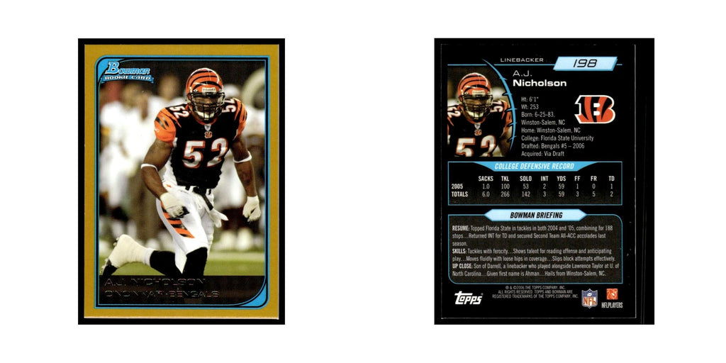 2006 Bowman Gold A.J. Nicholson RC Bengals #198