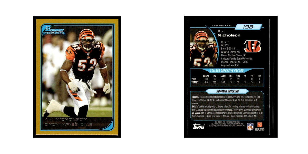 2006 Bowman Gold A.J. Nicholson RC Bengals #198