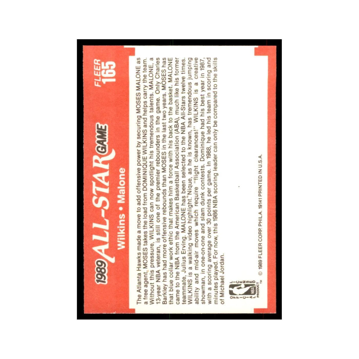 1989 Fleer Dominique Wilkins/Moses Malone Basketball Cards #165