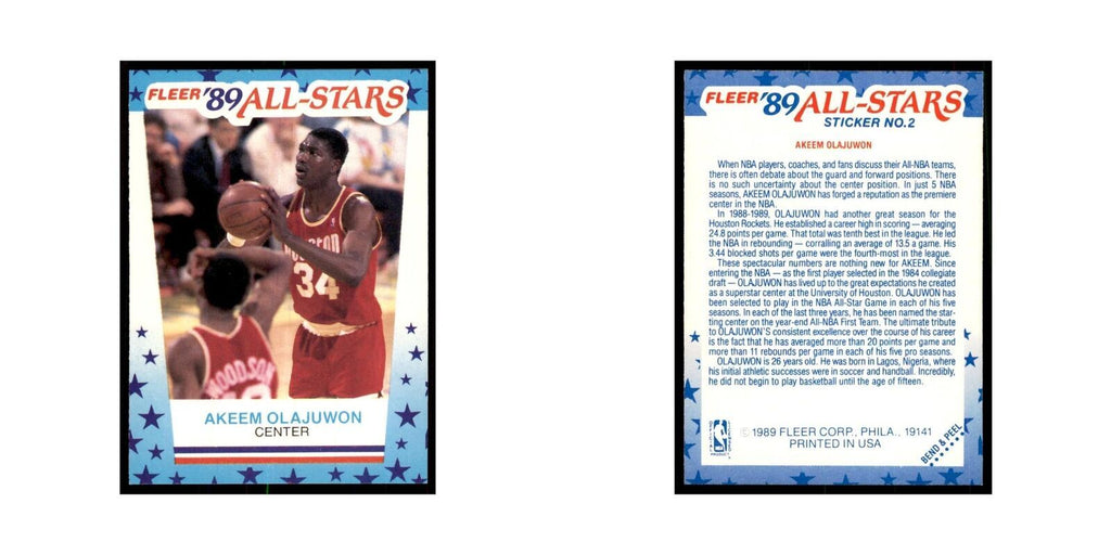 1989 Fleer Akeem Olajuwon Basketball Cards #2