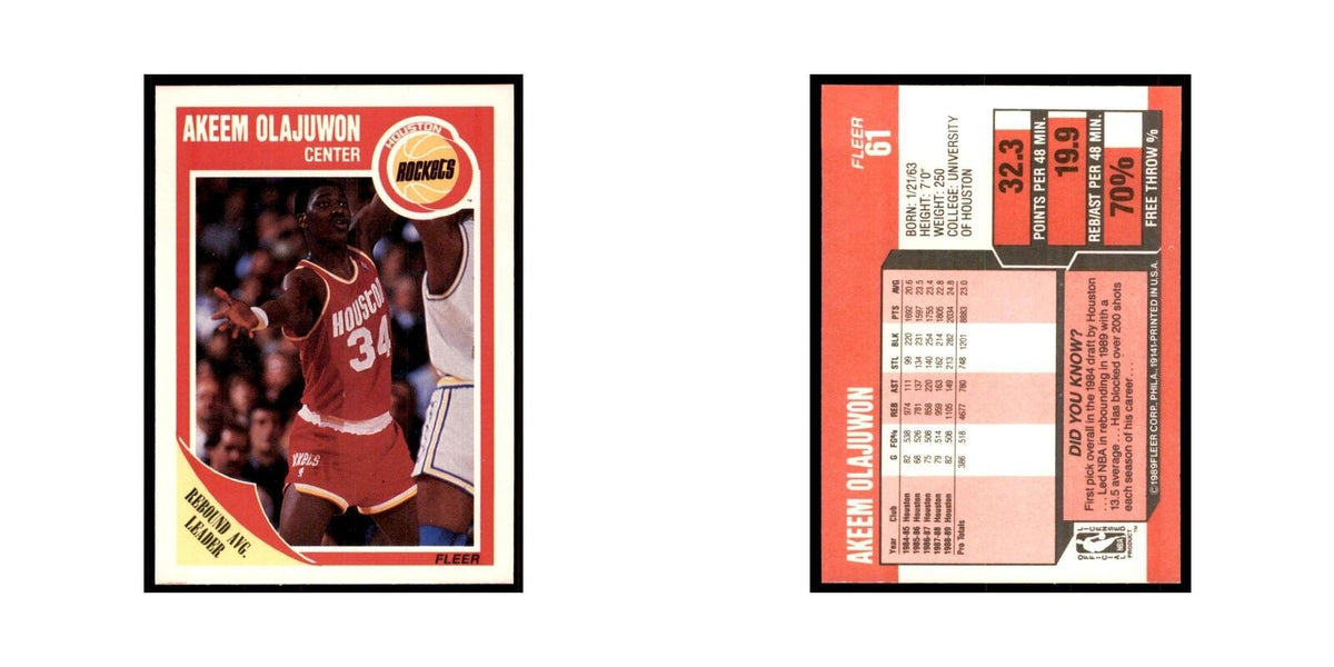1989 Fleer Akeem Olajuwon Basketball Cards #61