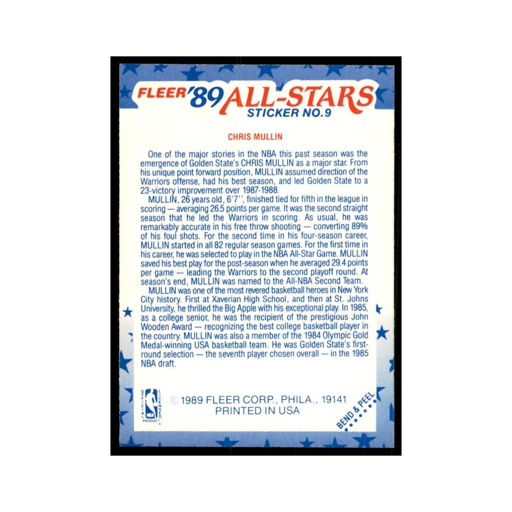 1989 Fleer Chris Mullin Basketball Cards #9