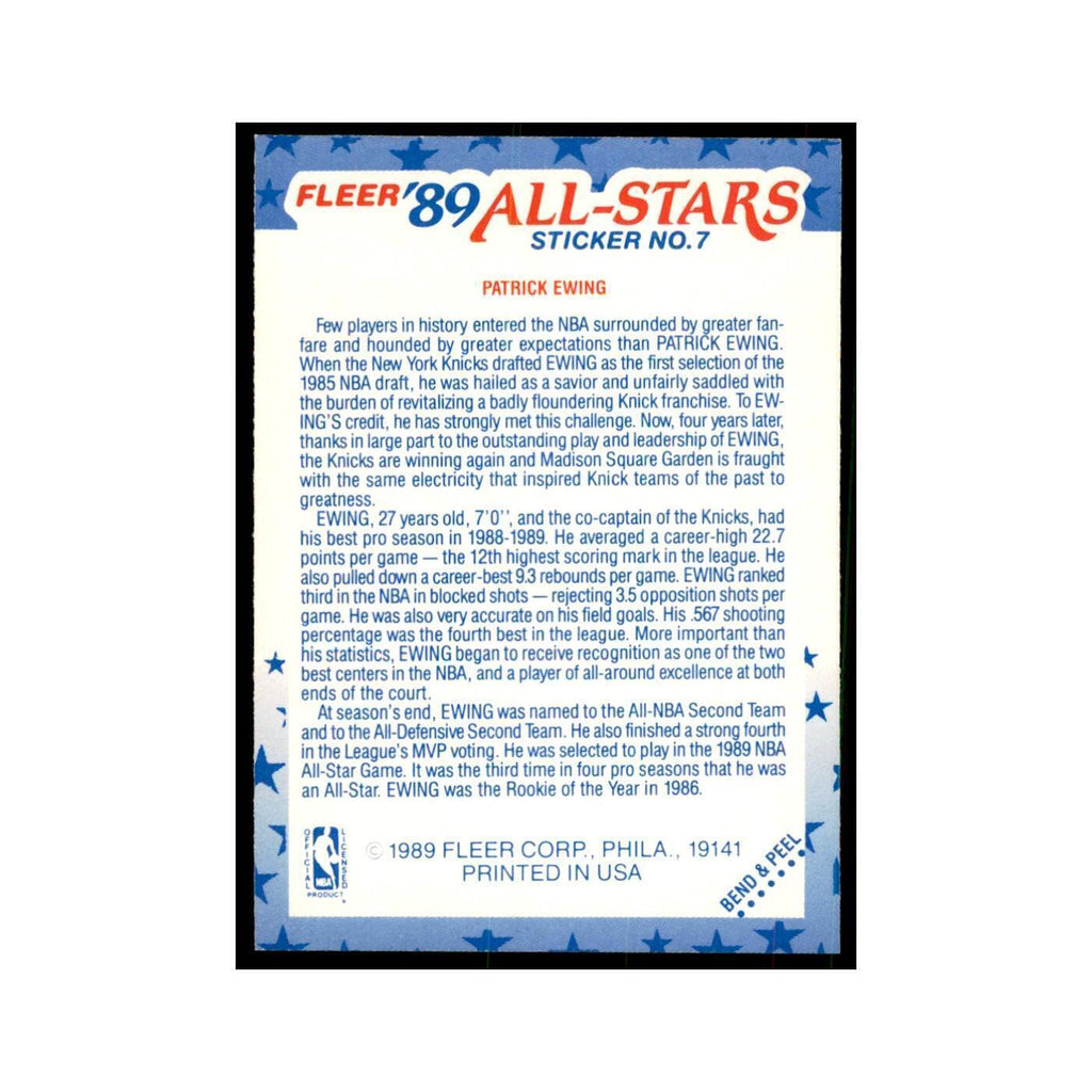 1989 Fleer Patrick Ewing Basketball Cards #7