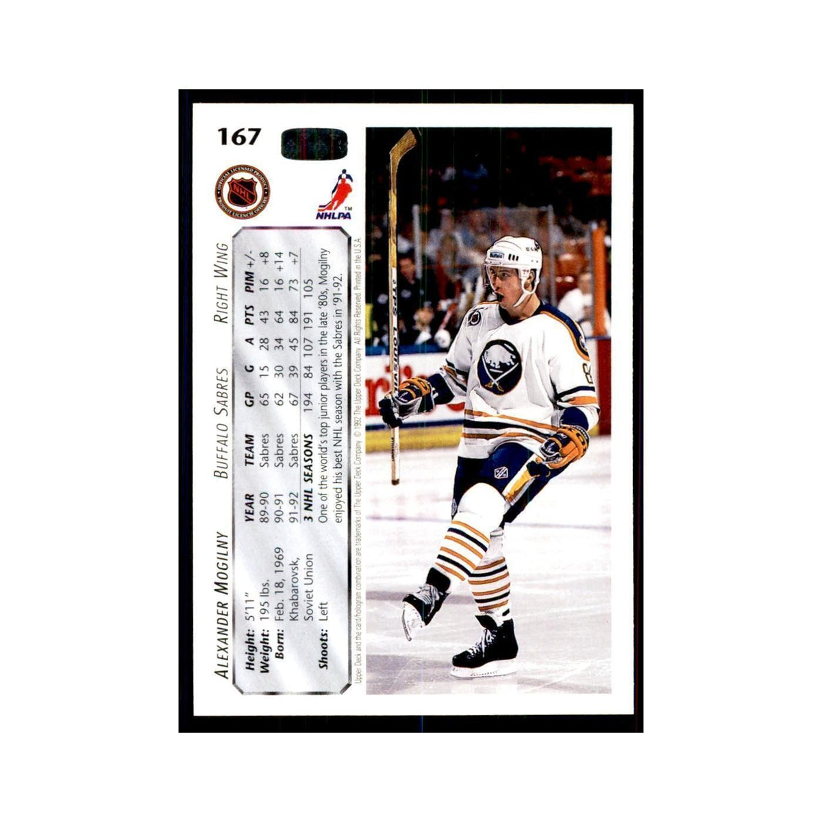 1992 Upper Deck Alexander Mogilny Hockey Cards #167