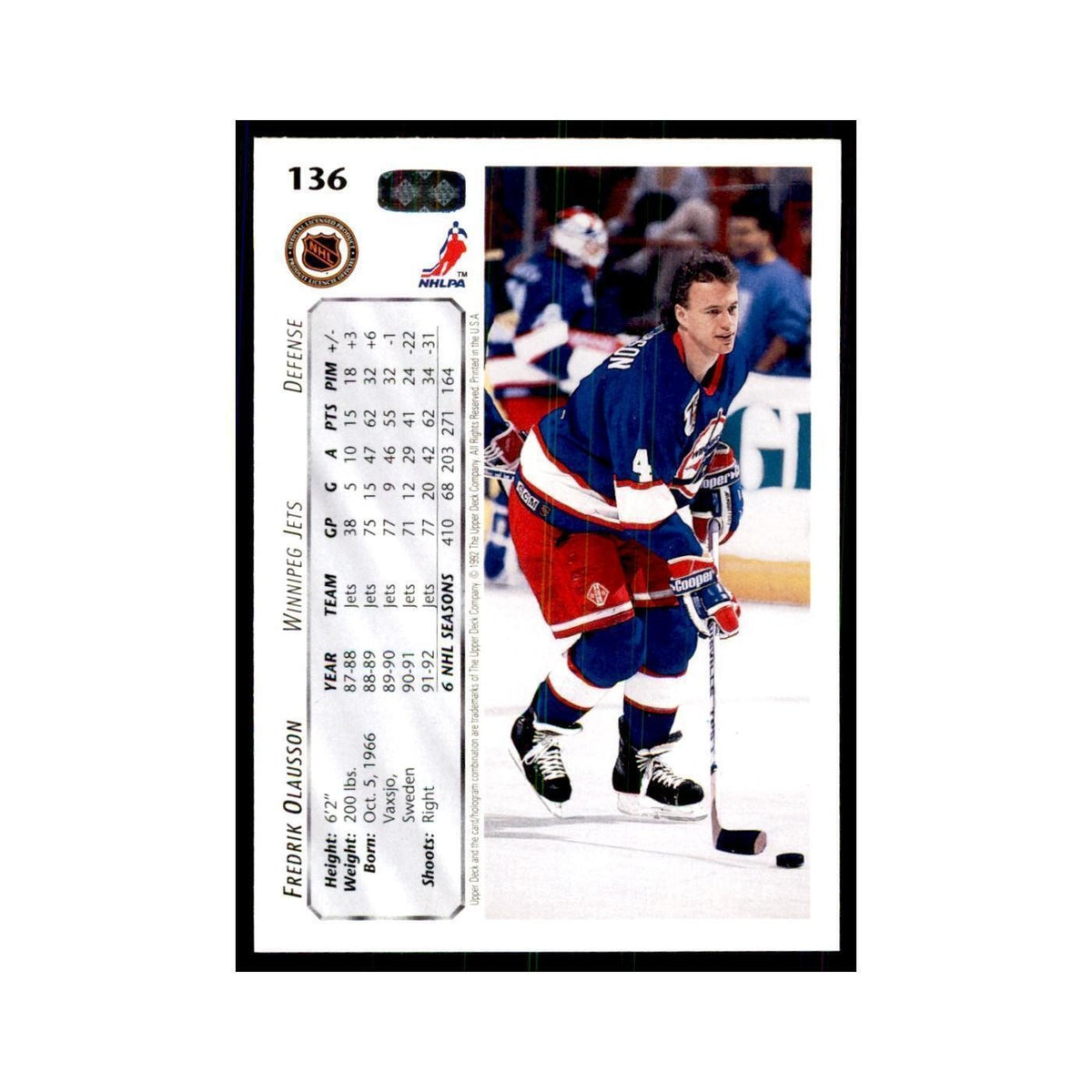 1992 Upper Deck Fredrik Olausson Hockey Cards #136