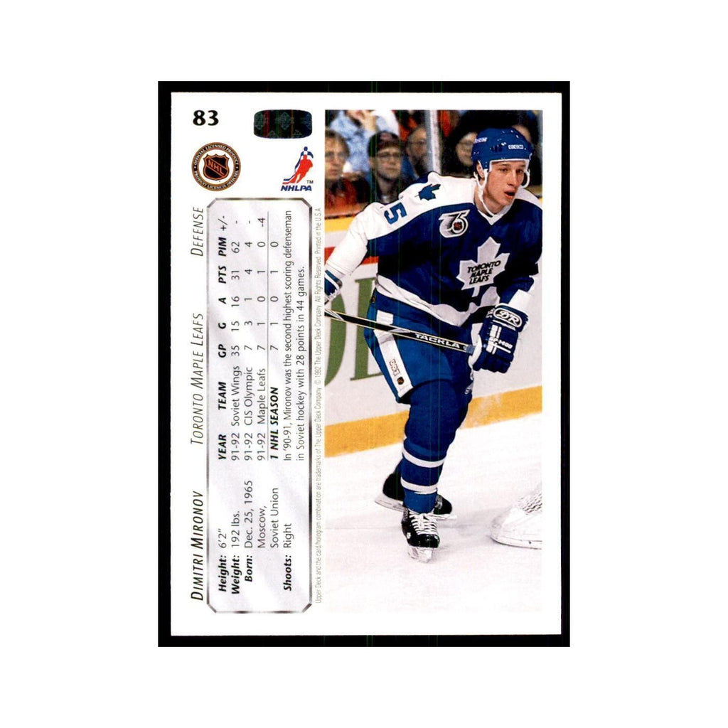 1992 Upper Deck Dmitri Mironov Hockey Cards #83