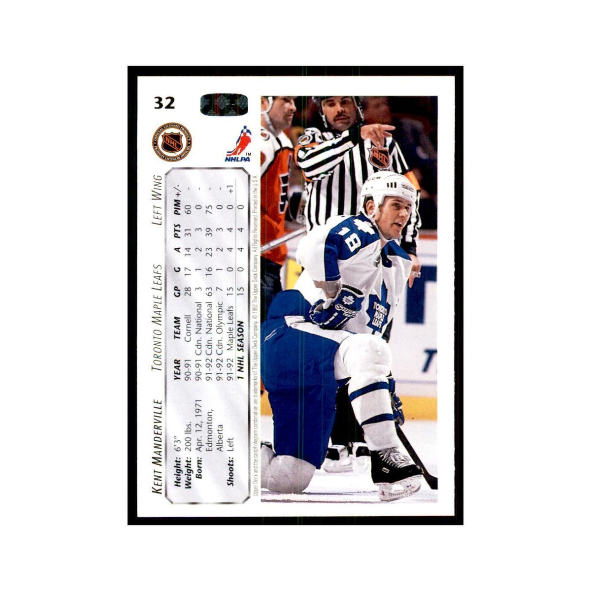 1992 Upper Deck Kent Manderville Hockey Cards #32