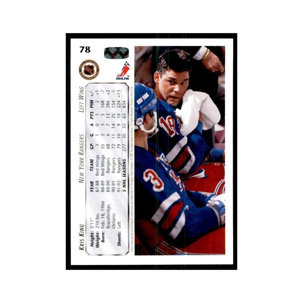1992 Upper Deck Kris King Hockey Cards #78