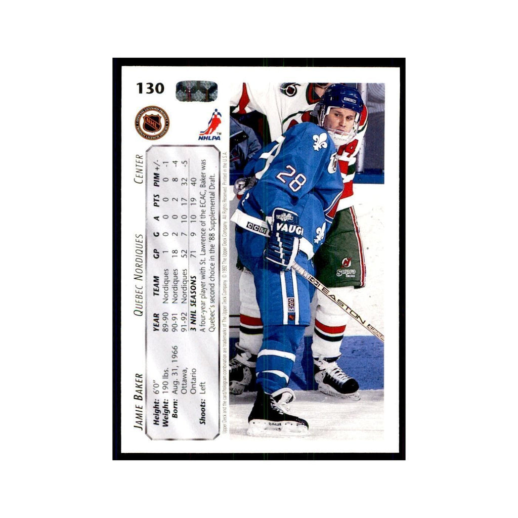 1992 Upper Deck Jamie Baker Hockey Cards #130