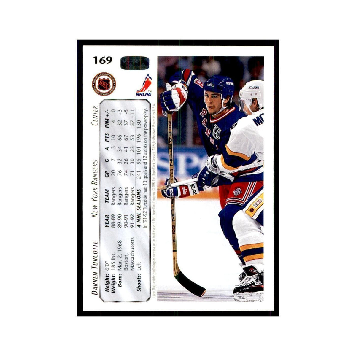 1992 Upper Deck Darren Turcotte Hockey Cards #169