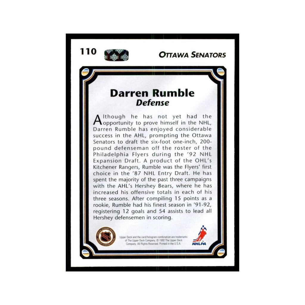 1992 Upper Deck Darren Rumble Hockey Cards #110