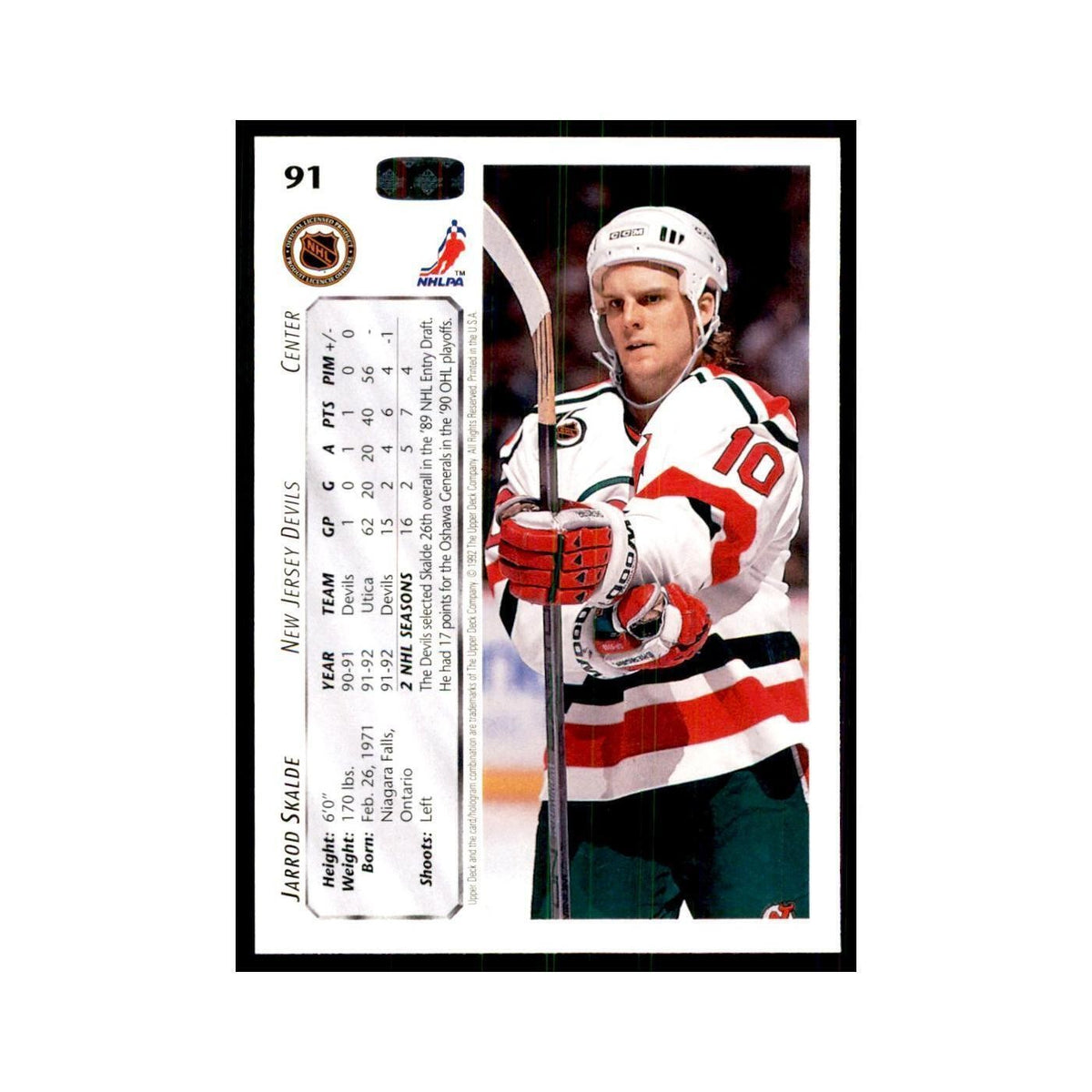 1992 Upper Deck Jarrod Skalde Hockey Cards #91