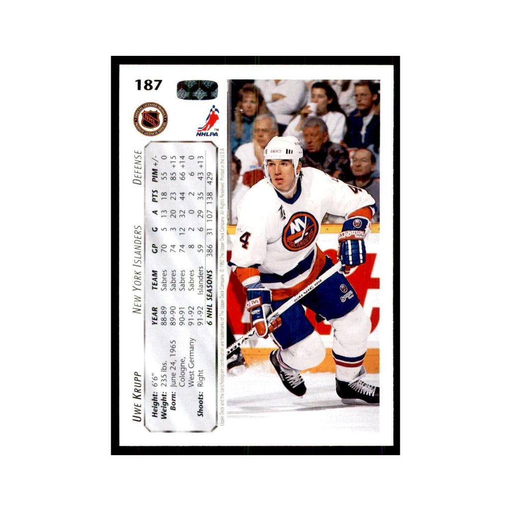 1992 Upper Deck Uwe Krupp Hockey Cards #187