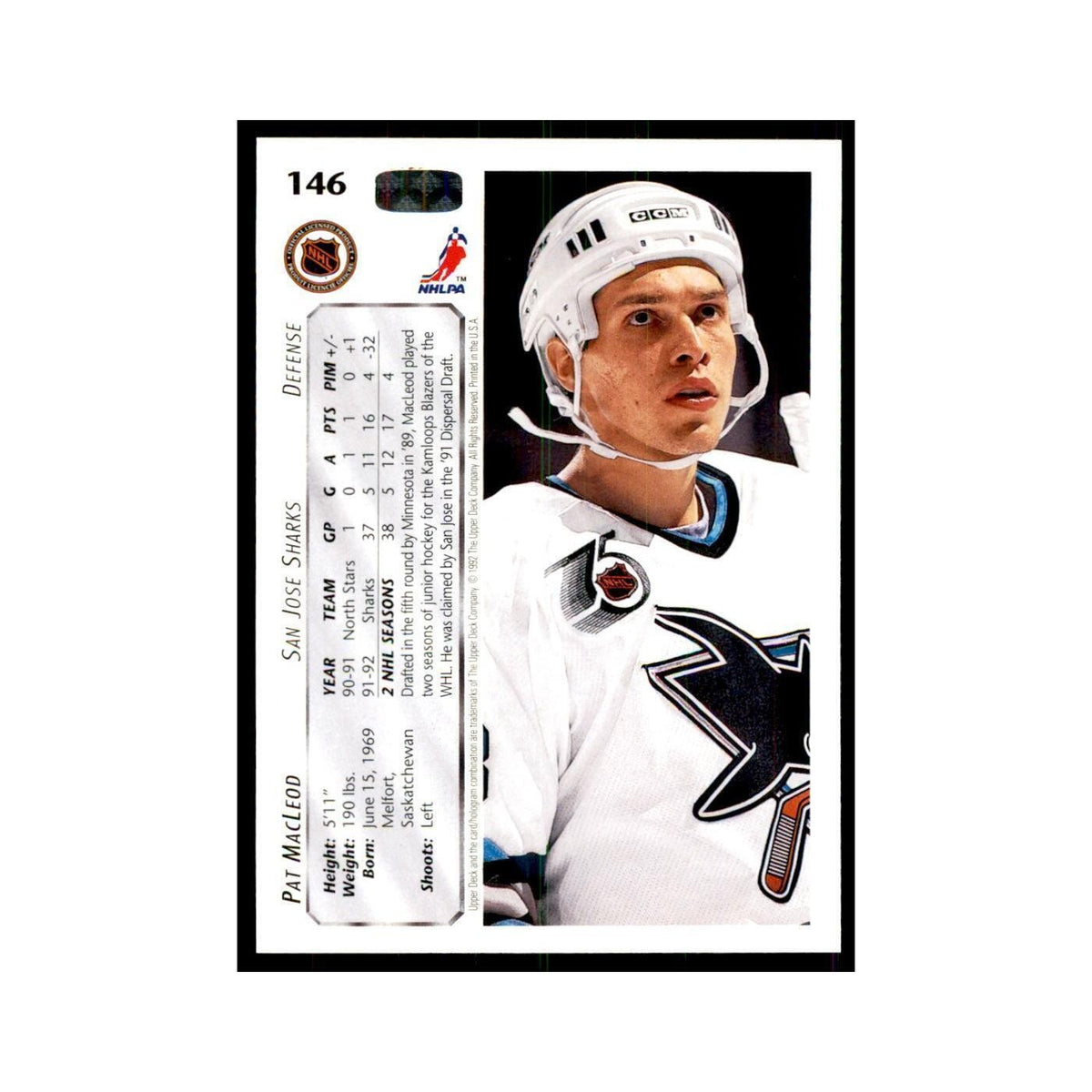 1992 Upper Deck Pat MacLeod Hockey Cards #146