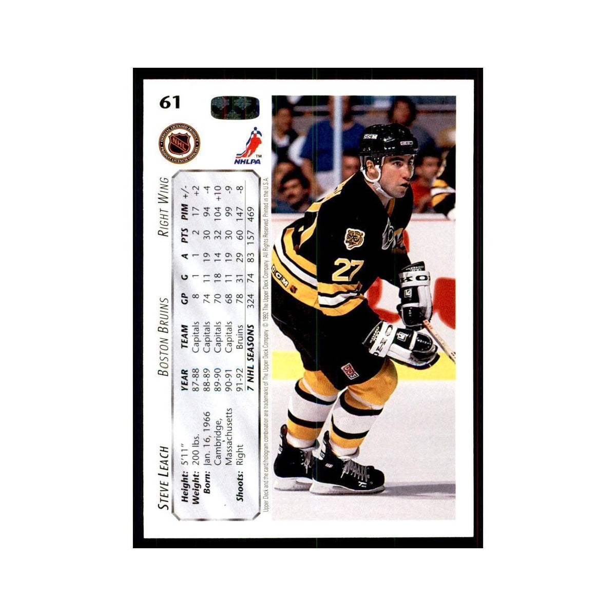1992 Upper Deck Steve Leach Hockey Cards #61