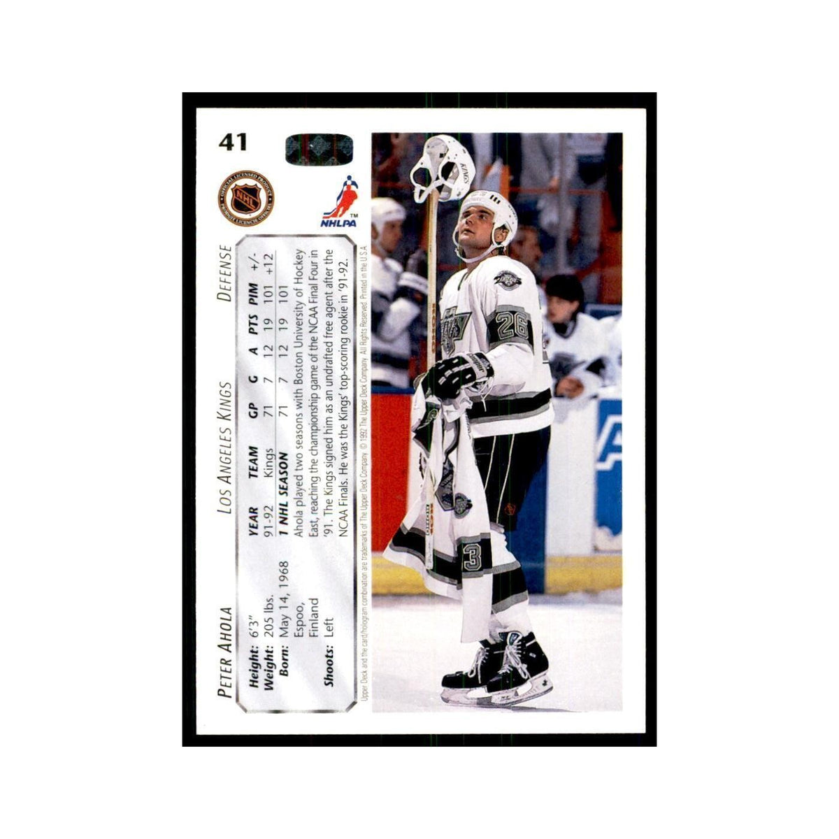 1992 Upper Deck Peter Ahola Hockey Cards #41