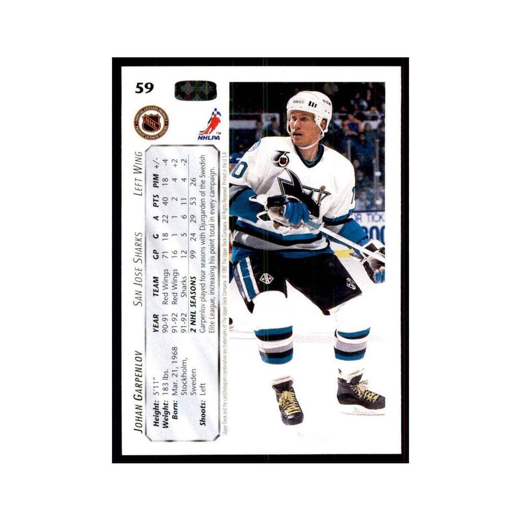 1992 Upper Deck Johan Garpenlov Hockey Cards #59