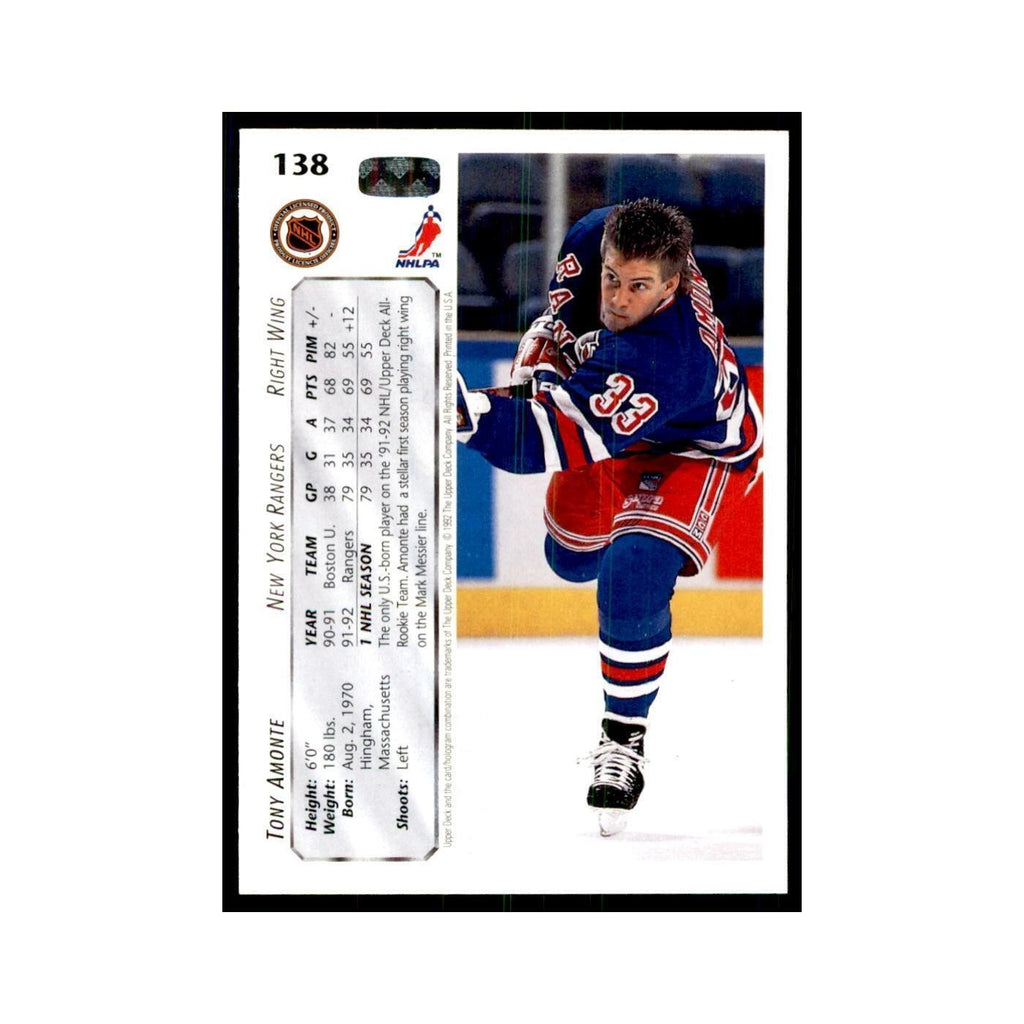 1992 Upper Deck Tony Amonte Hockey Cards #138
