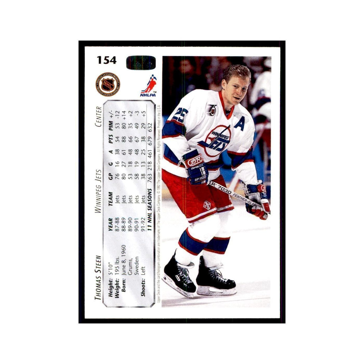 1992 Upper Deck Thomas Steen Hockey Cards #154