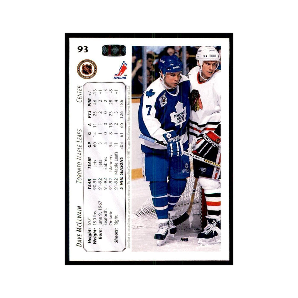 1992 Upper Deck Dave McLlwain Hockey Cards #93