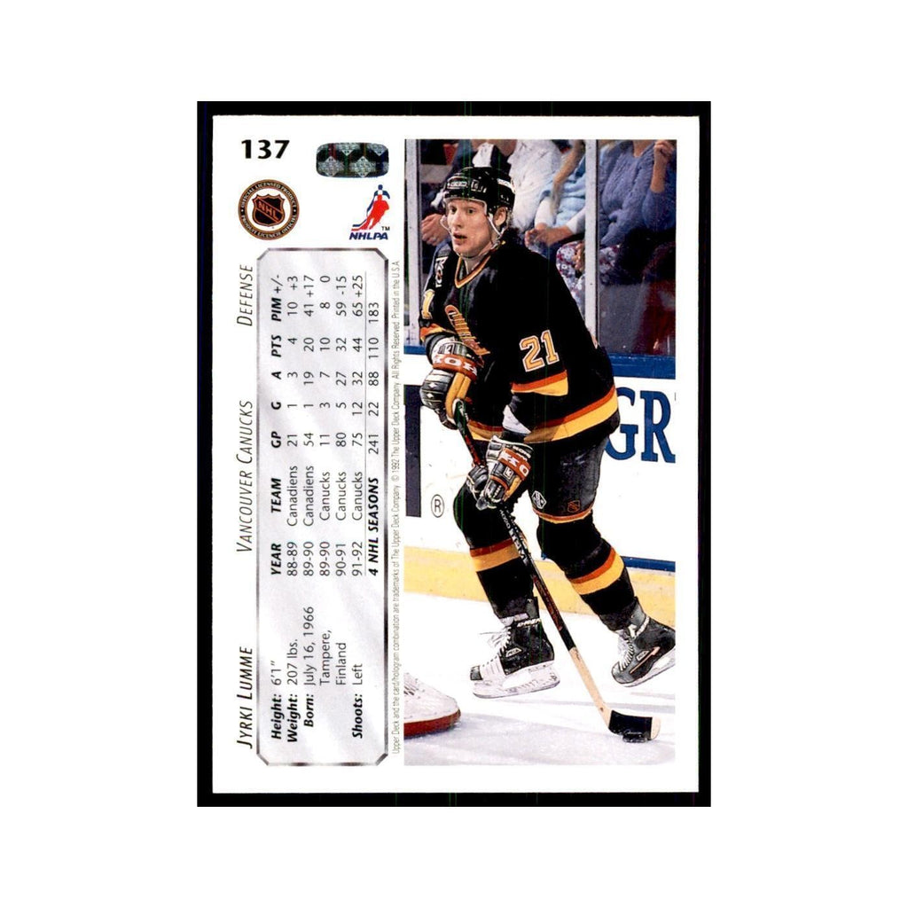 1992 Upper Deck Jyrki Lumme Hockey Cards #137
