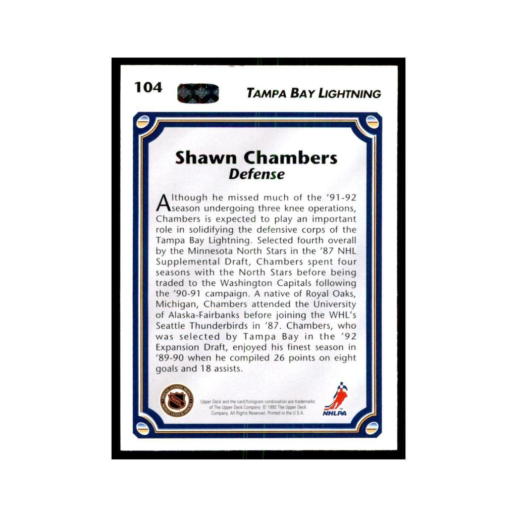 1992 Upper Deck Shawn Chambers Hockey Cards #104