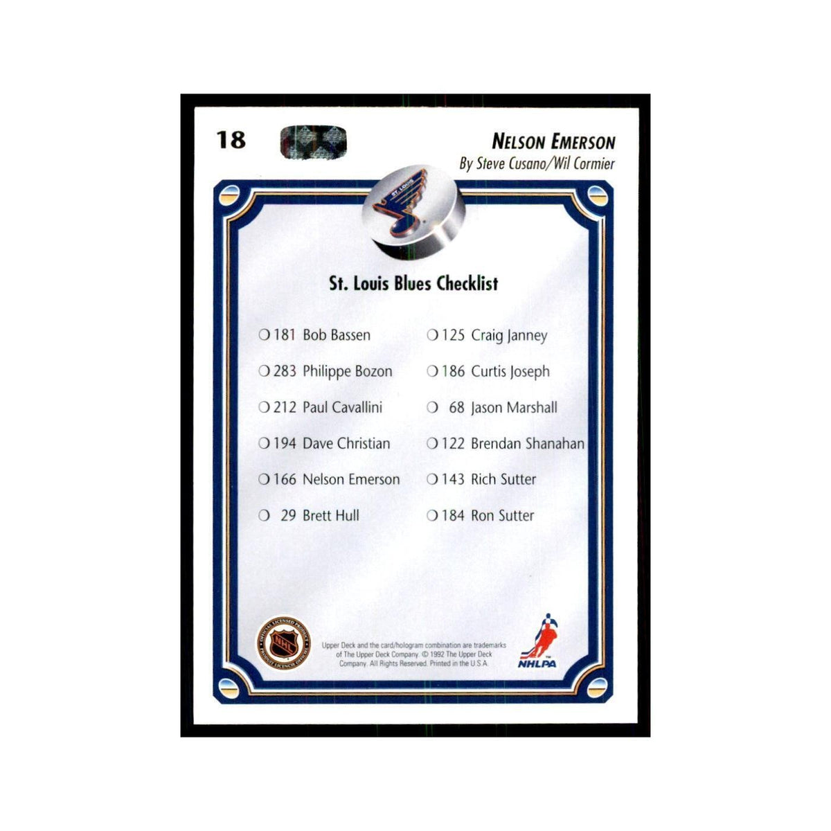 1992 Upper Deck Nelson Emerson Hockey Cards #18