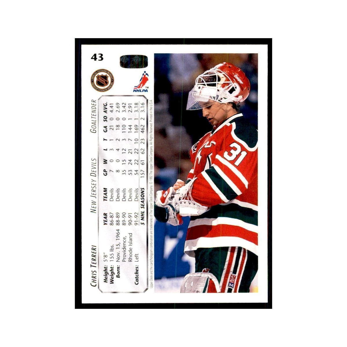 1992 Upper Deck Chris Terreri Hockey Cards #43
