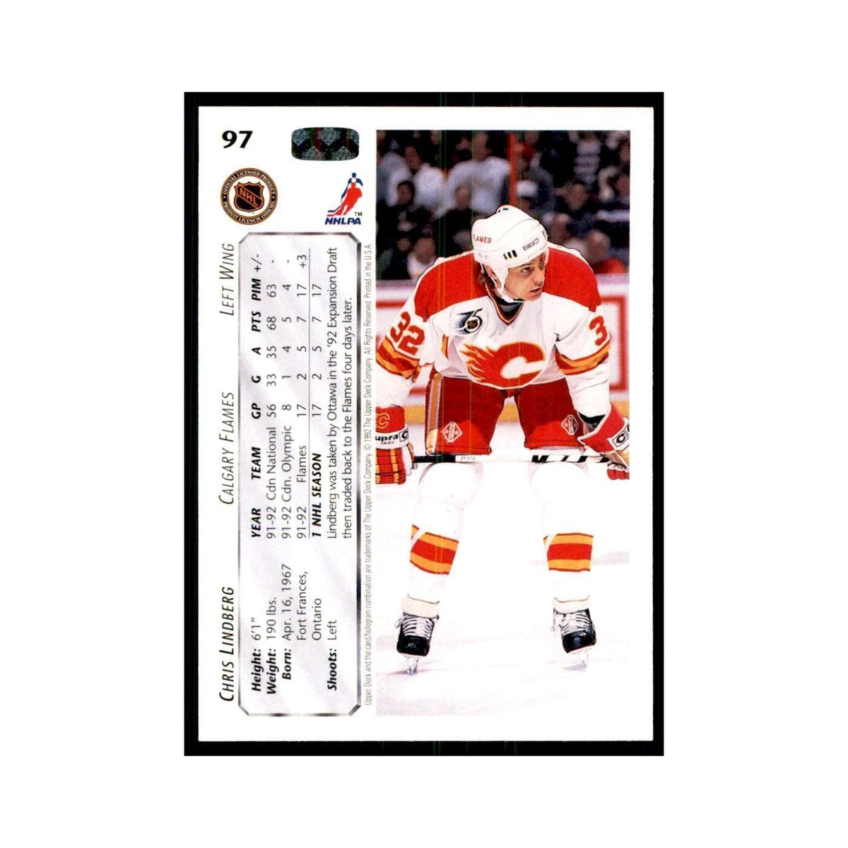 1992 Upper Deck Chris Lindberg Hockey Cards #97