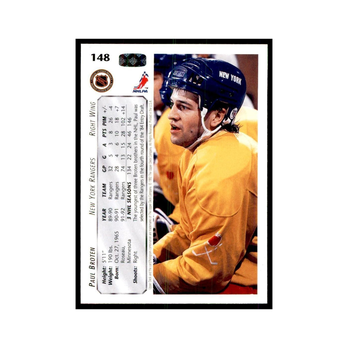 1992 Upper Deck Paul Broten Hockey Cards #148